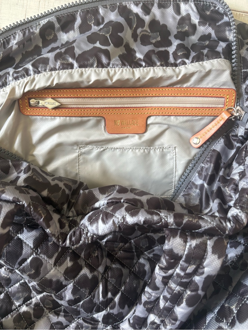 MZ Wallace Gray Quilted Tote with Leopard Print Pouch - Picture 6 of 11